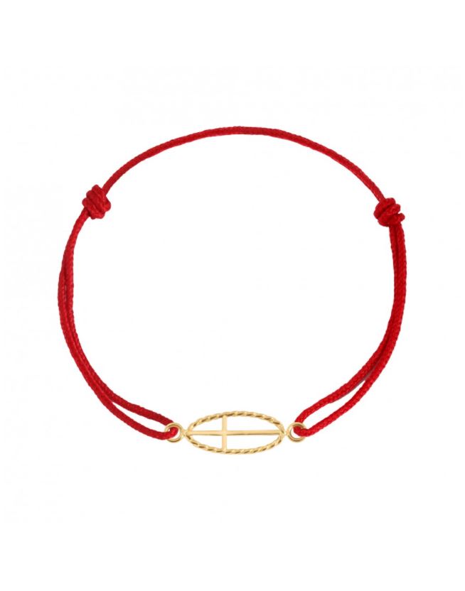 Bracelet Iris Croix Grand Modèle en Or Jaune et Cordon Rouge - Charlet