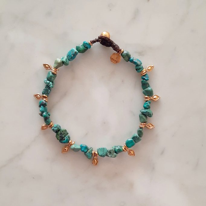 Bracelet de Cheville PANTELLERIA en Turquoise Uncut et Argent Doré à l'Or Fin 18 Carats - Bohemian Rhapsodie Paris