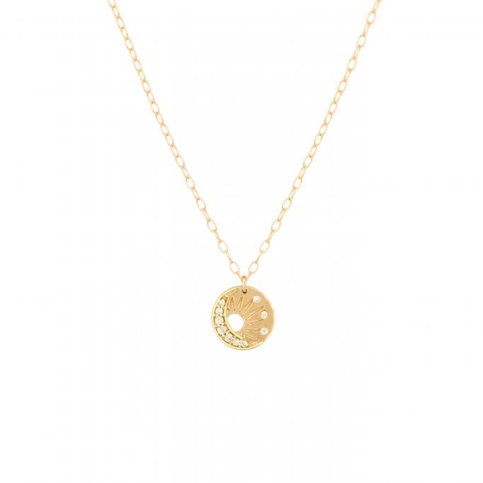 Collier Médaille Little Sun and Moon en Or Jaune 14 Carats avec Diamants - Celine Daoust