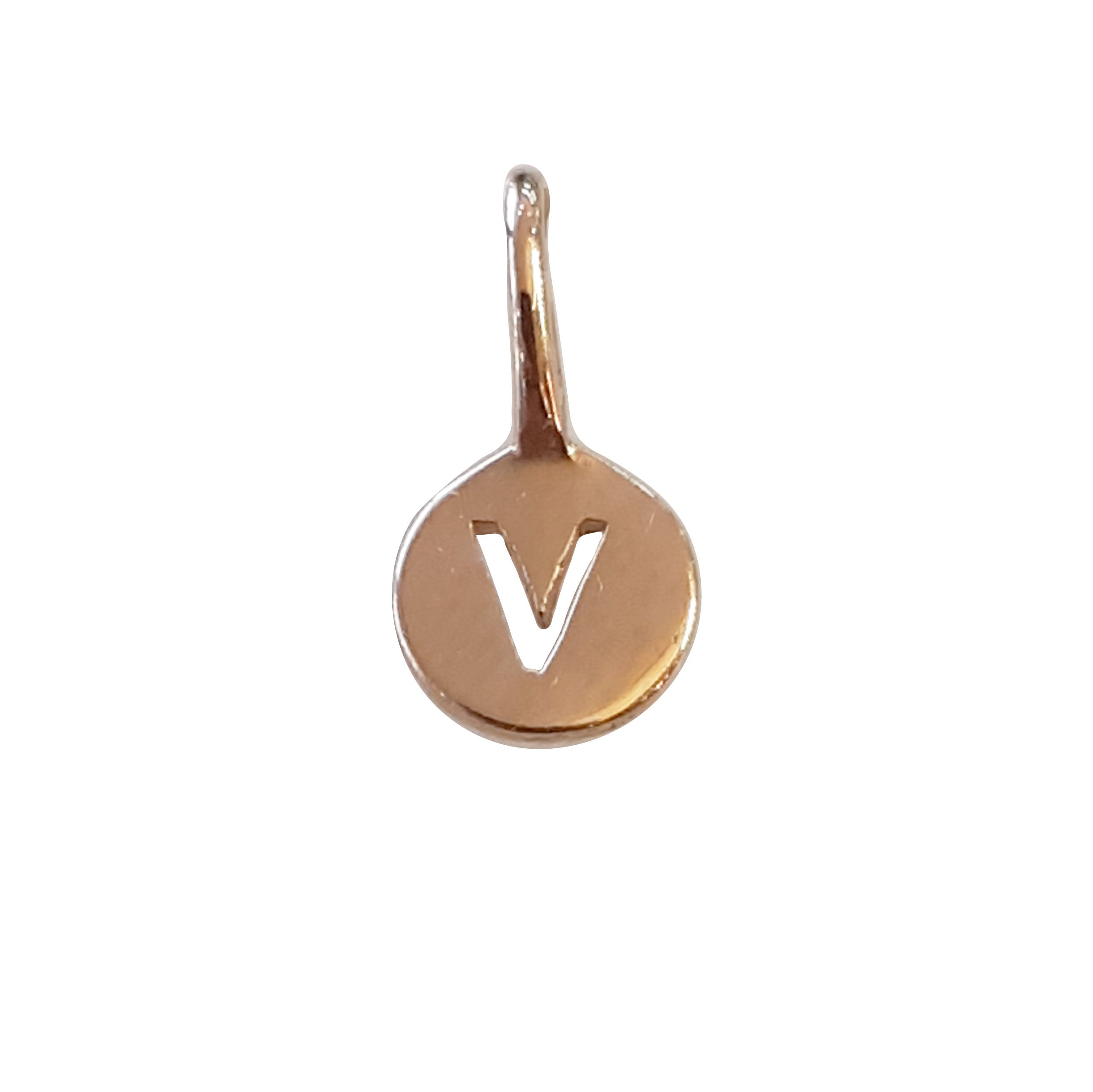 Lettre V : Mini Médaille « Mini Precious » en Or Rose 14 Carats
