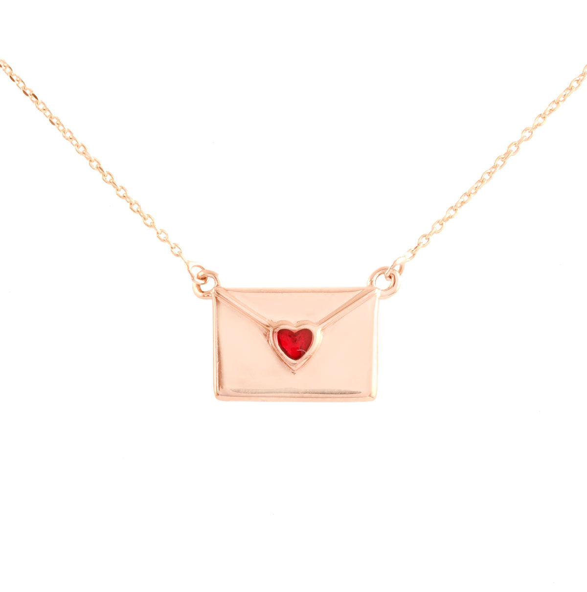 Collier Lettre d'Amour en Or Rose 14k avec Cœur Émail Rouge - ORADENA